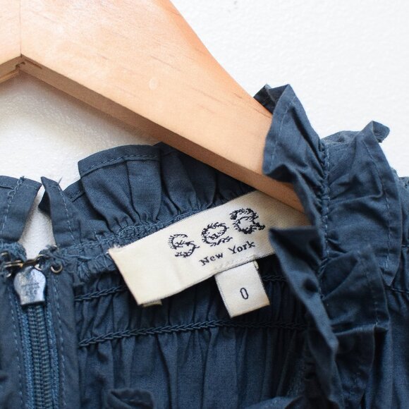 Sea New York Rene Smocked Puff Sleeve Tiered Midi Dress Blue Size 0 Boho Fall - Picture 6 of 7